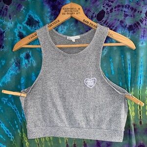 Crop top, embroidered heart says- Whatever. Charolette Russe.